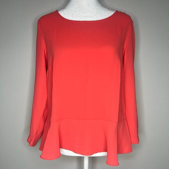 NWT Ann Taylor Women's Peplum Blouse Size Small Long Sleeve Coral - Picture 1 of 6